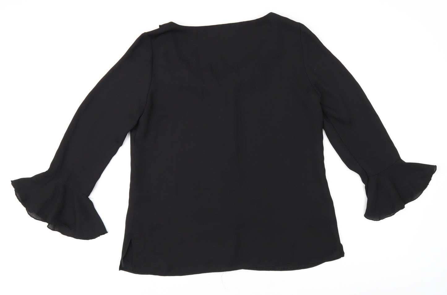 Wallis Womens Black Polyester Basic Blouse Size 10 V-Neck - Frill Detail