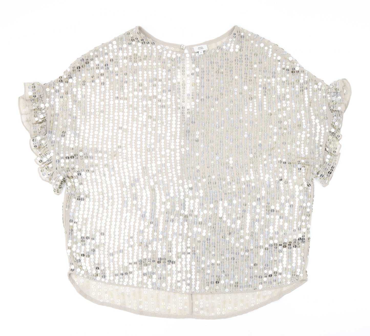 River Island Womens Silver Polyester Basic Blouse Size XS Round Neck - Sequin