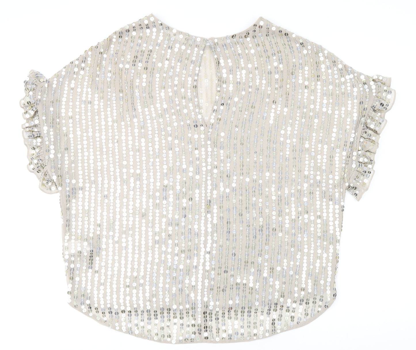 River Island Womens Silver Polyester Basic Blouse Size XS Round Neck - Sequin