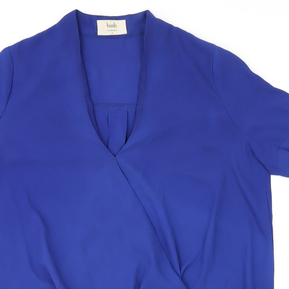 Hush Womens Blue Polyester Basic Blouse Size 10 V-Neck