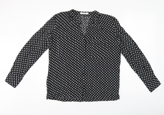 Mango Womens Black Geometric Polyester Basic Blouse Size S V-Neck