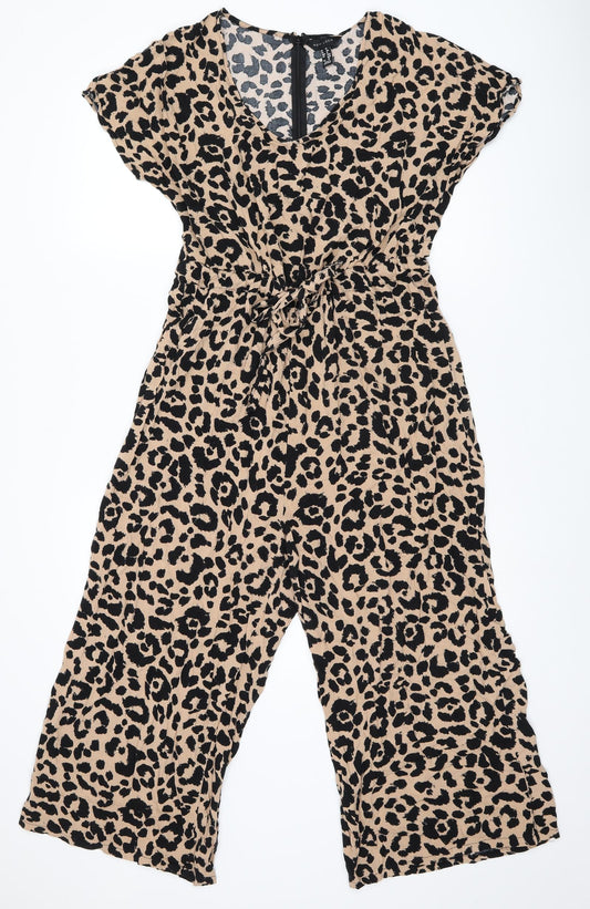 New Look Womens Beige Animal Print Viscose Jumpsuit One-Piece Size 12 L19 in Zip - Leopard Print