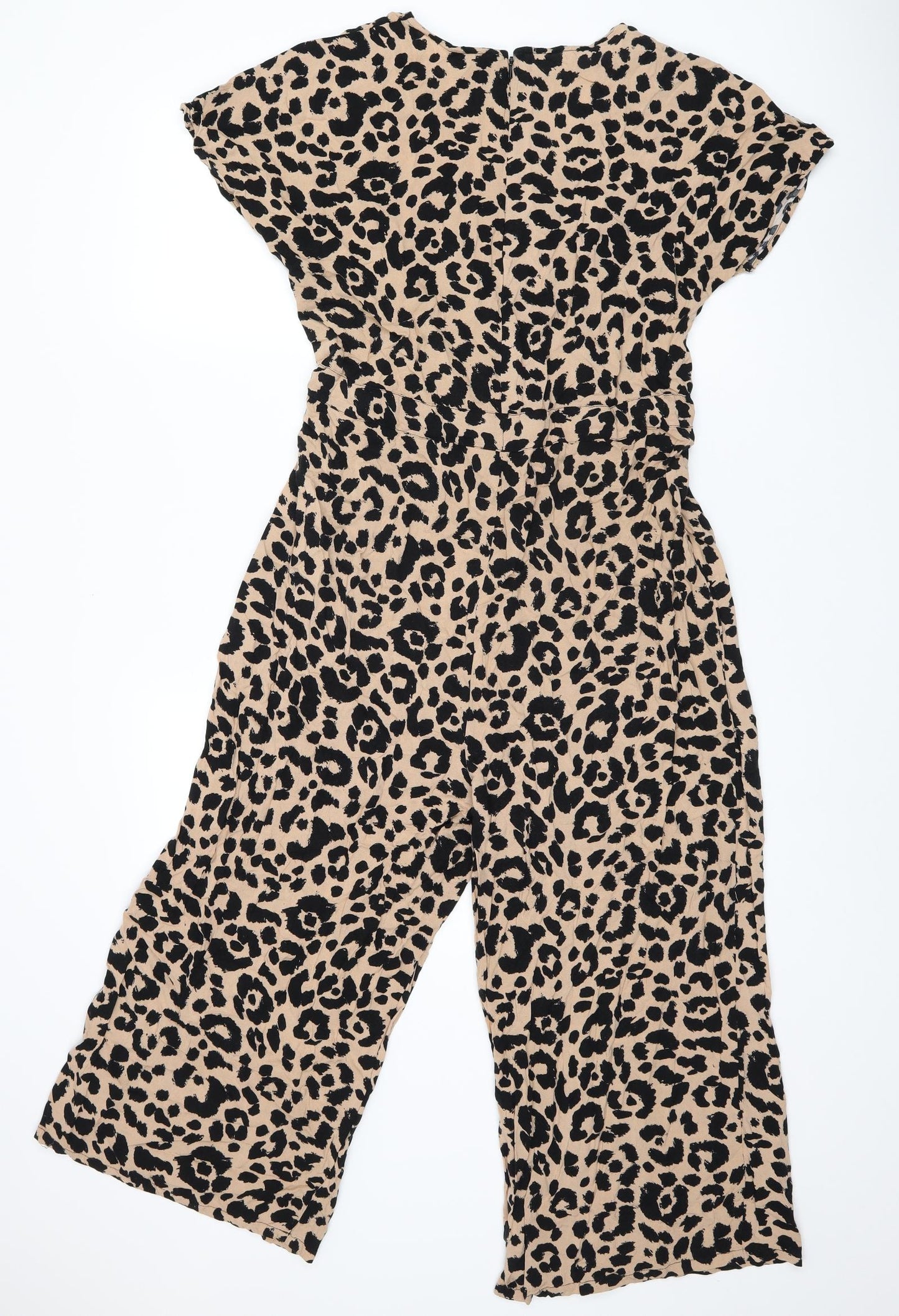 New Look Womens Beige Animal Print Viscose Jumpsuit One-Piece Size 12 L19 in Zip - Leopard Print