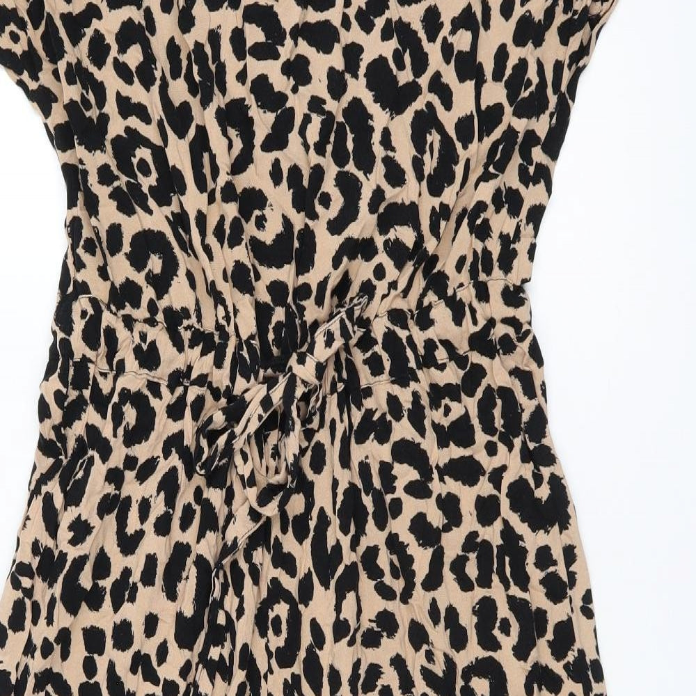 New Look Womens Beige Animal Print Viscose Jumpsuit One-Piece Size 12 L19 in Zip - Leopard Print