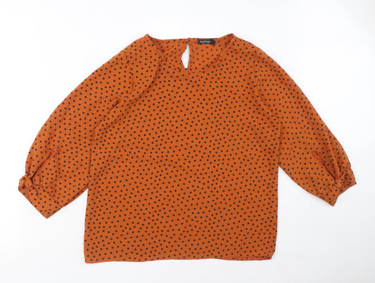 Boohoo Womens Orange Polka Dot Polyester Basic Blouse Size 12 Round Neck