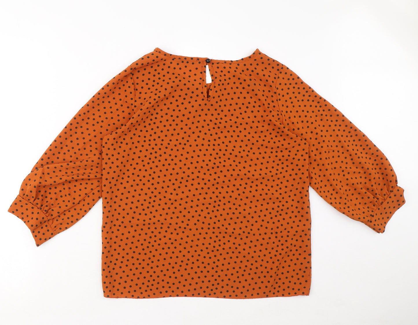 Boohoo Womens Orange Polka Dot Polyester Basic Blouse Size 12 Round Neck