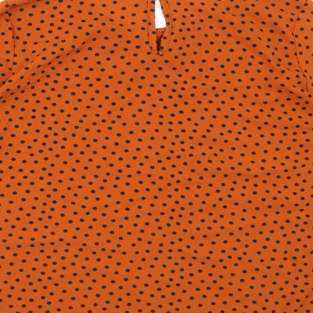 Boohoo Womens Orange Polka Dot Polyester Basic Blouse Size 12 Round Neck