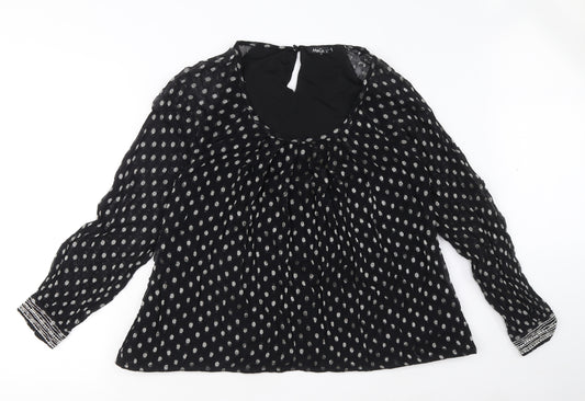 M&Co Womens Black Polka Dot Viscose Basic Blouse Size 12 Round Neck - Embellished Cuffs