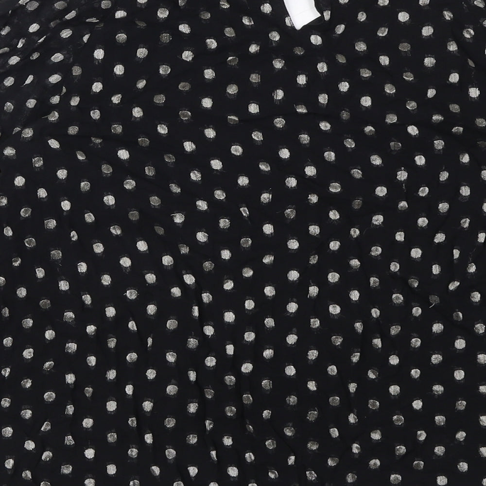 M&Co Womens Black Polka Dot Viscose Basic Blouse Size 12 Round Neck - Embellished Cuffs