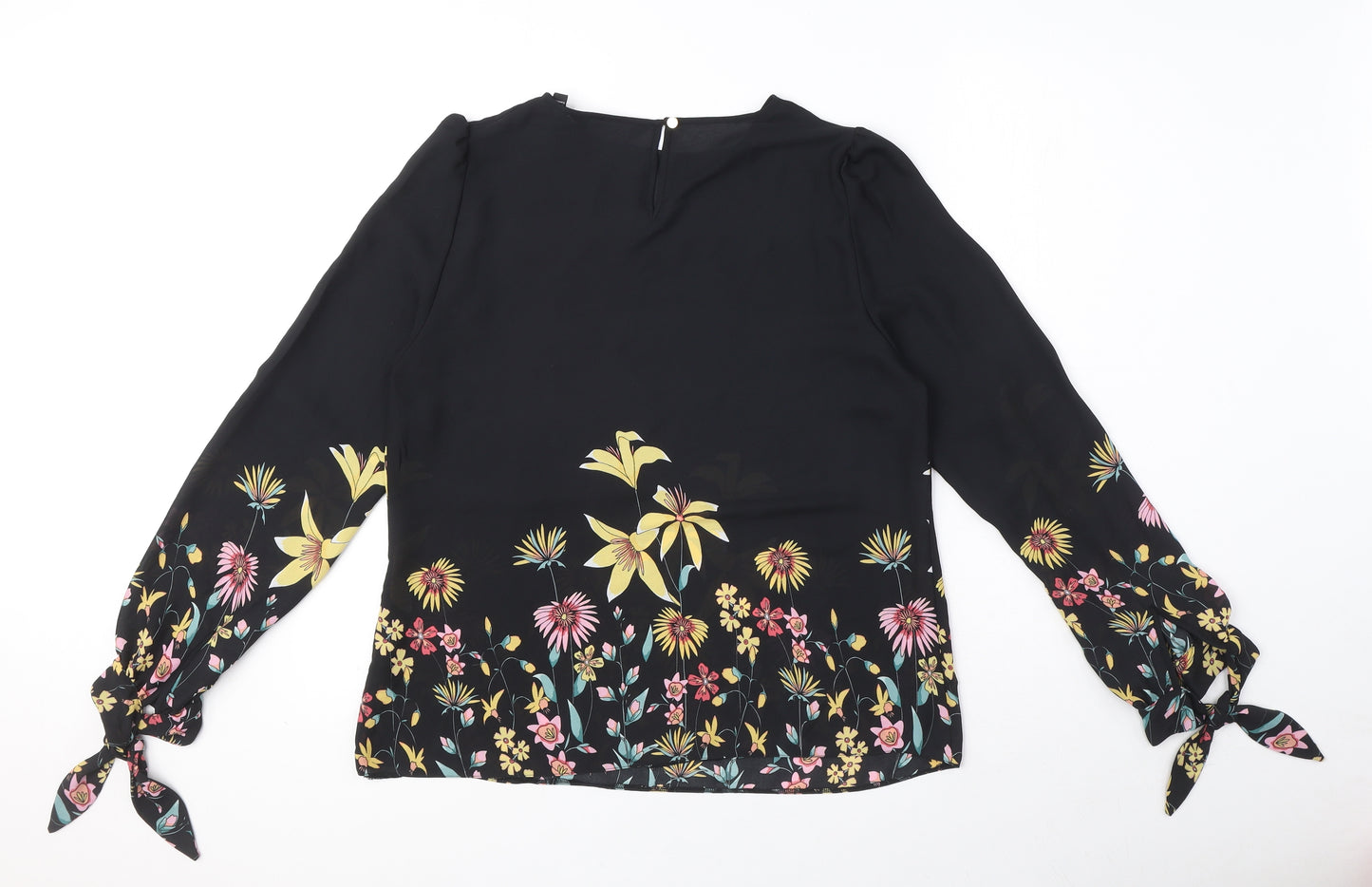 Dorothy Perkins Womens Black Floral Polyester Basic Blouse Size 12 Round Neck