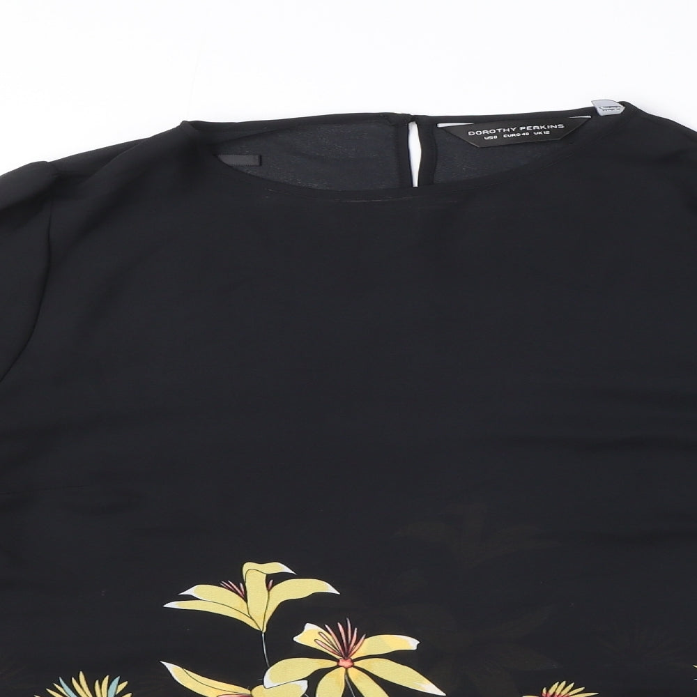 Dorothy Perkins Womens Black Floral Polyester Basic Blouse Size 12 Round Neck