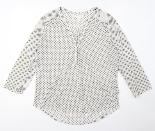 H&M Womens White Geometric Polyester Basic Blouse Size S V-Neck