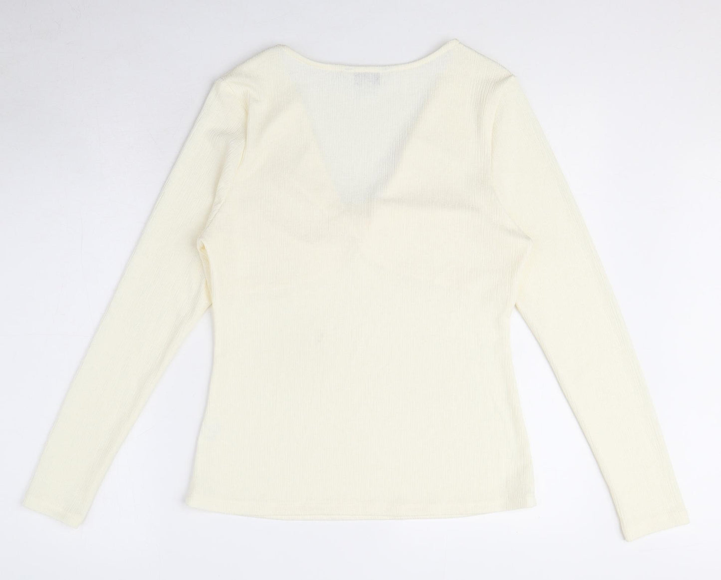 Marks and Spencer Womens Ivory Polyester Basic Blouse Size 14 V-Neck - Textured fabric, twist detail