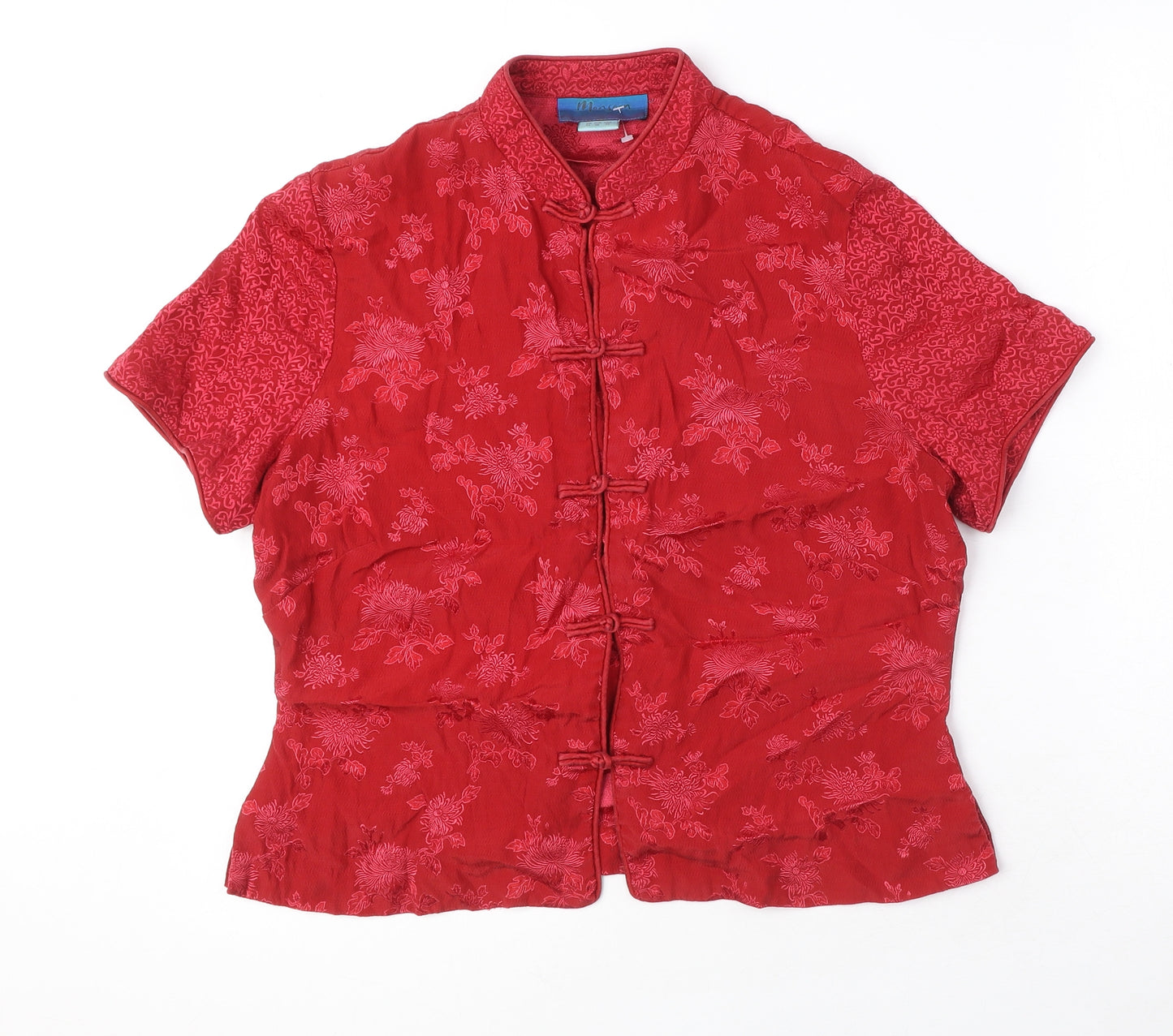 Monsoon Womens Red Floral Silk Basic Blouse Size 14 V-Neck