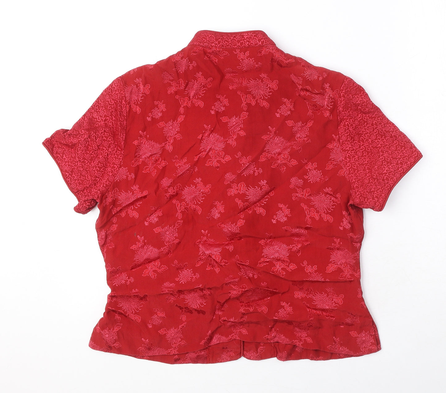 Monsoon Womens Red Floral Silk Basic Blouse Size 14 V-Neck