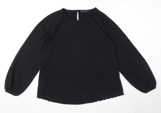Marks and Spencer Womens Black Polyester Basic Blouse Size 12 Round Neck - Textured