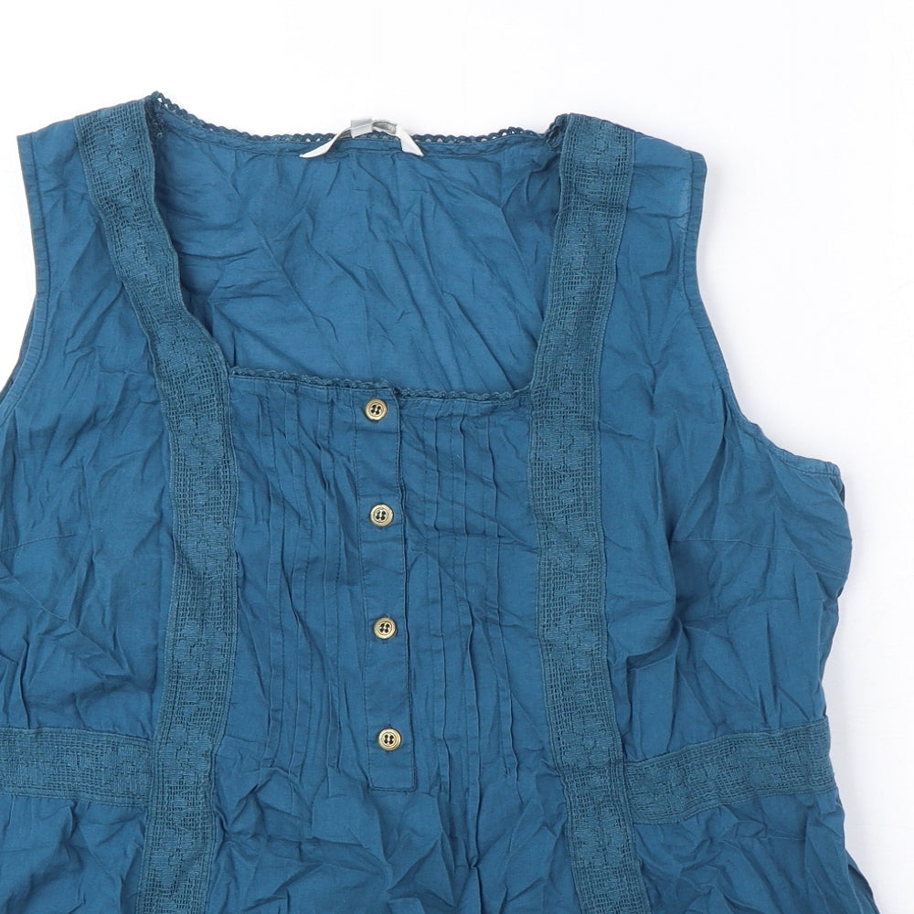 mamas & papas Womens Blue Polyester Basic Blouse Size 14 Square Neck - Pocket Detail