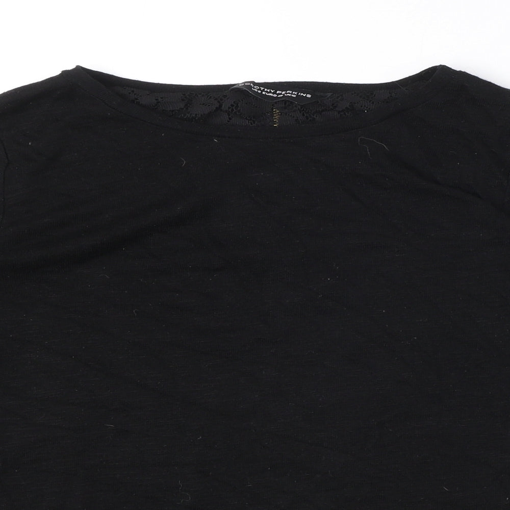 Dorothy Perkins Womens Black Animal Print Polyester Basic T-Shirt Size 12 Round Neck - Lace detail