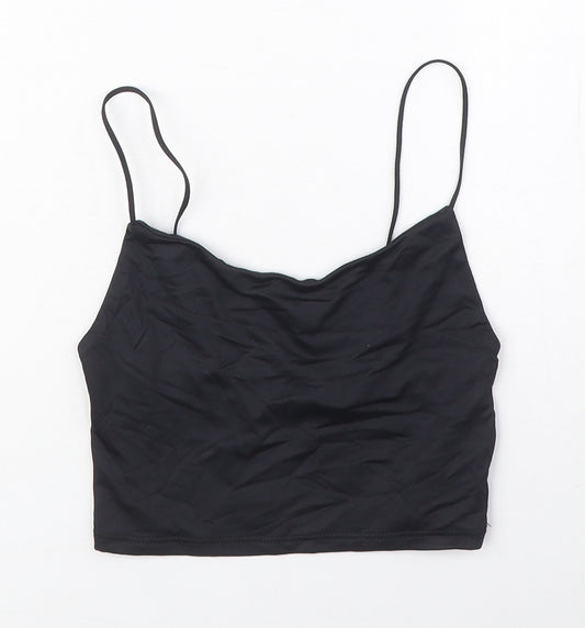 Bershka Womens Black Polyamide Camisole T-Shirt Size XS Round Neck - Cropped