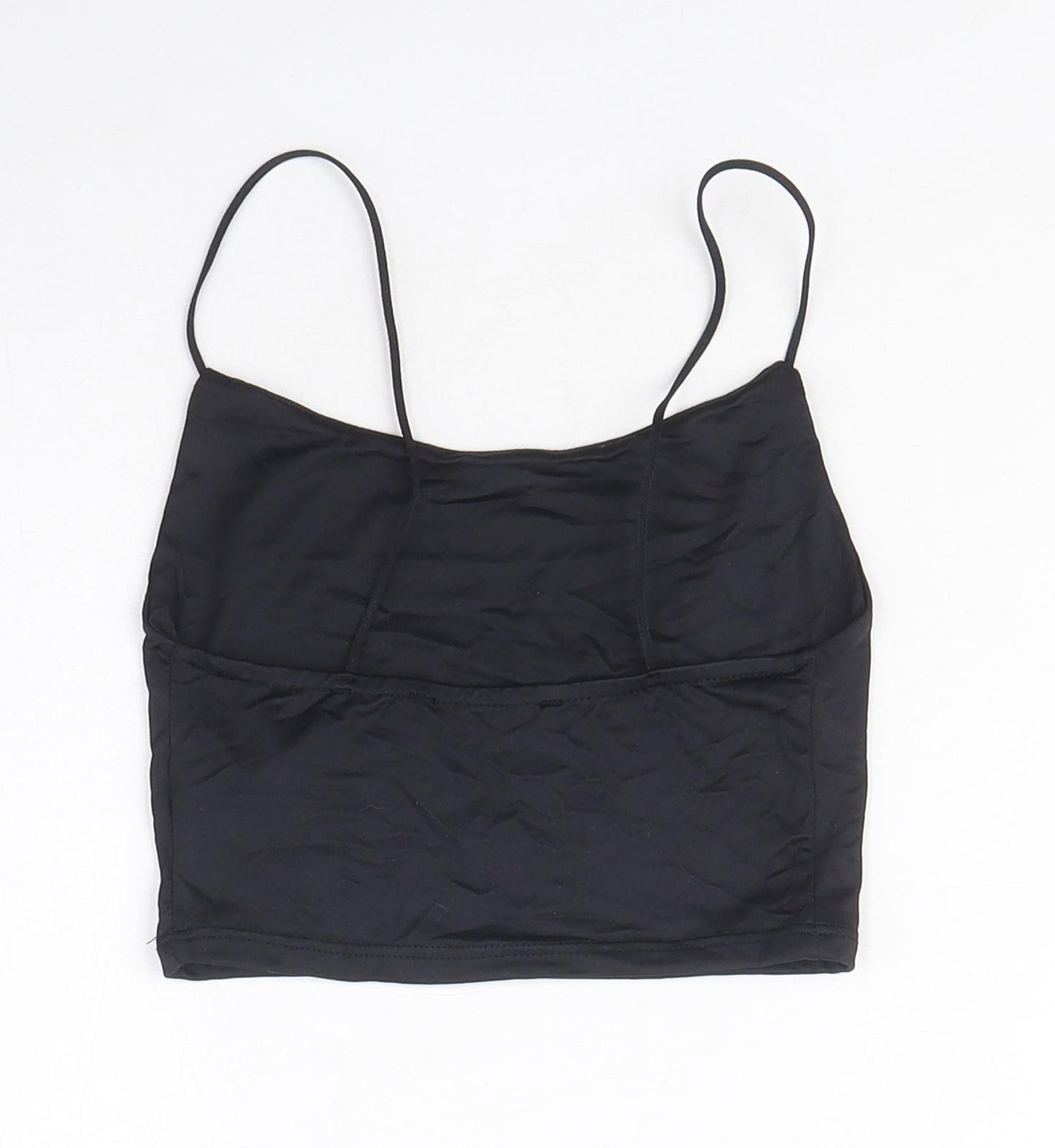 Bershka Womens Black Polyamide Camisole T-Shirt Size XS Round Neck - Cropped