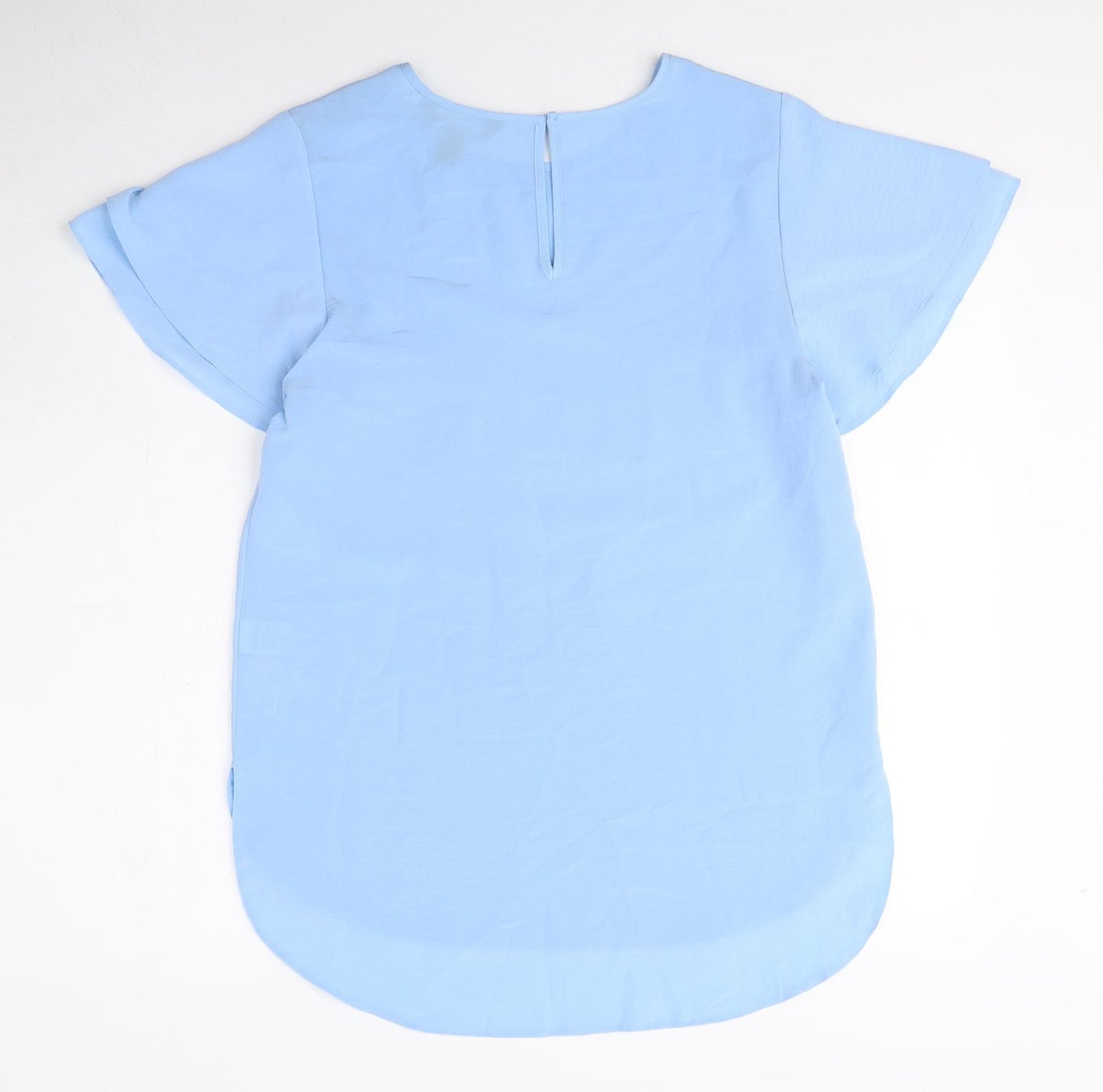 New Look Womens Blue Polyester Basic Blouse Size 10 Round Neck - Frill Sleeves