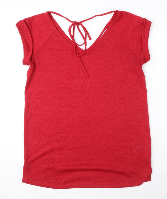 NEXT Womens Red Polyester Basic T-Shirt Size 12 V-Neck