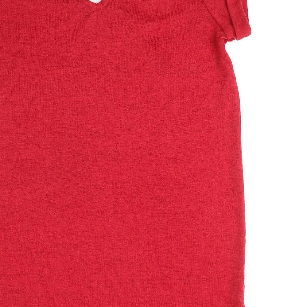 NEXT Womens Red Polyester Basic T-Shirt Size 12 V-Neck