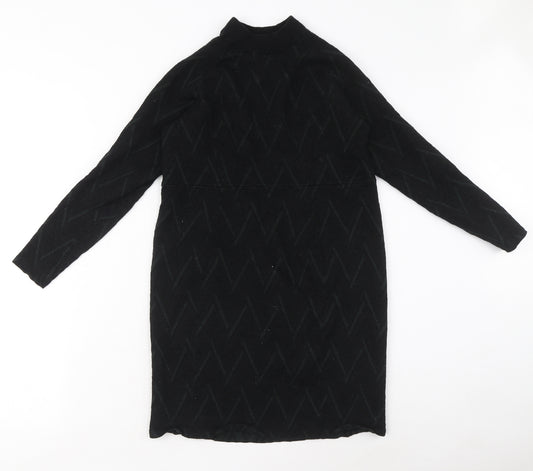 COS Womens Black Mock Neck Geometric Wool Tunic Jumper Size S - Zig Zag