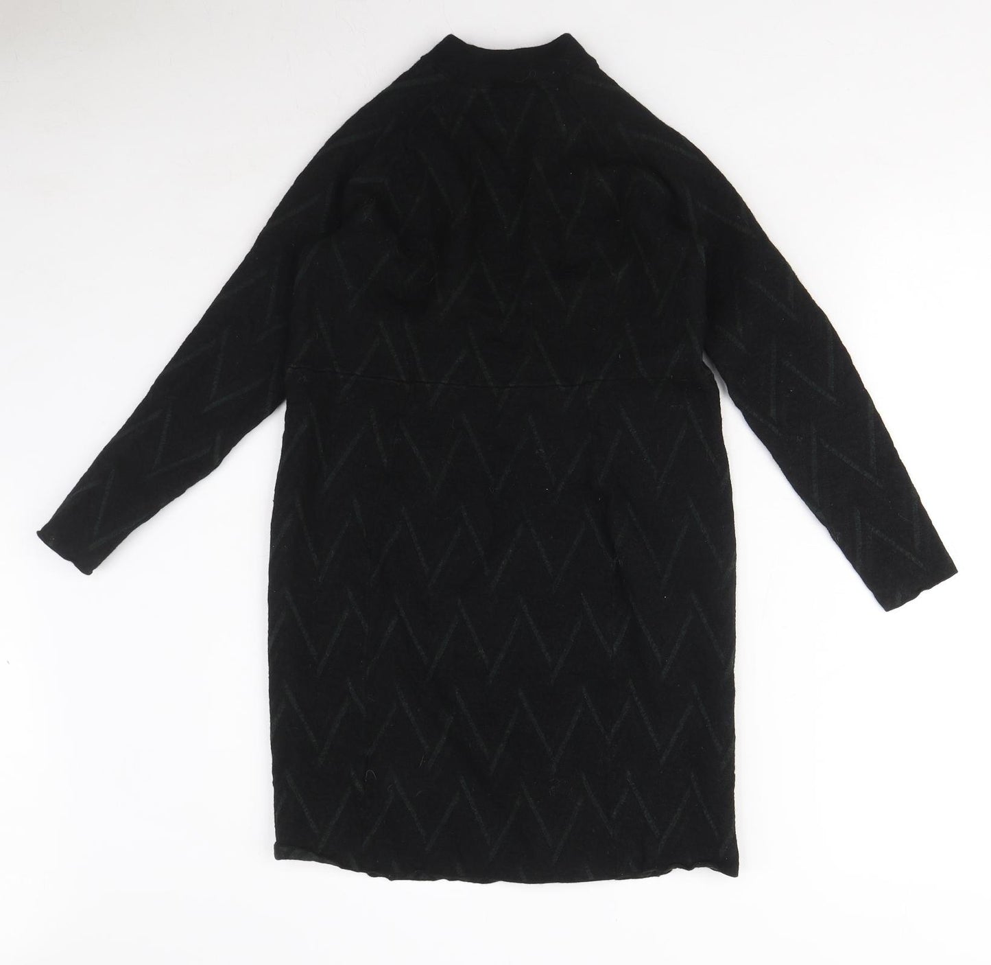 COS Womens Black Mock Neck Geometric Wool Tunic Jumper Size S - Zig Zag