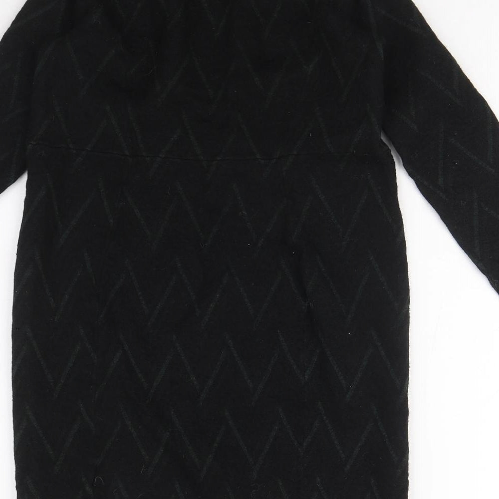 COS Womens Black Mock Neck Geometric Wool Tunic Jumper Size S - Zig Zag