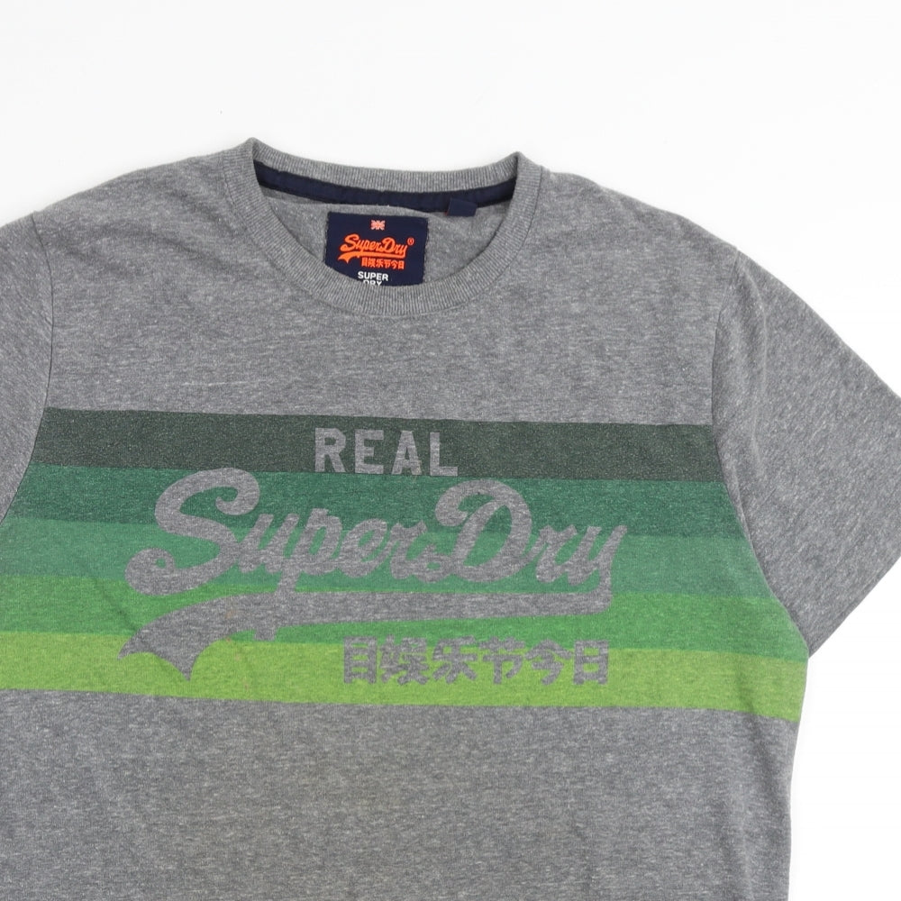 Superdry Mens Grey Cotton T-Shirt Size 2XL Round Neck