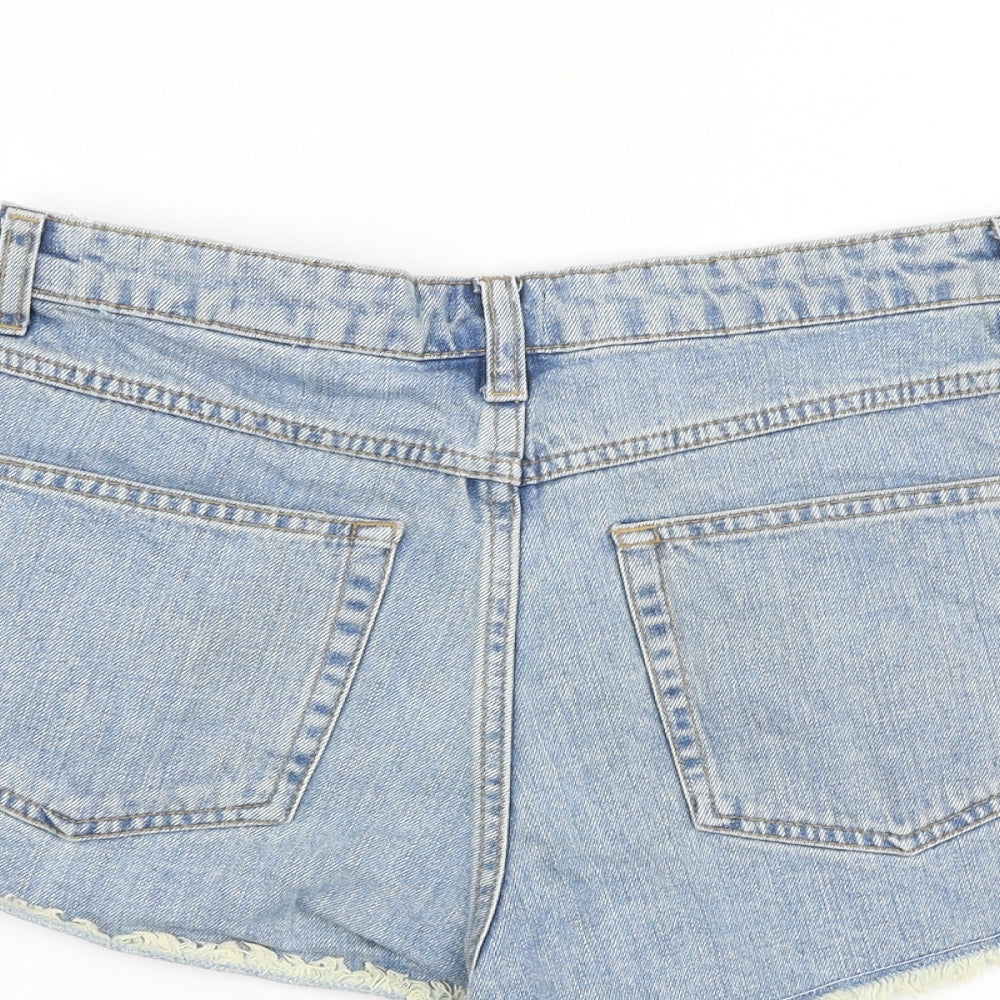 H&M Womens Blue 100% Cotton Cut-Off Shorts Size 10 Regular Zip