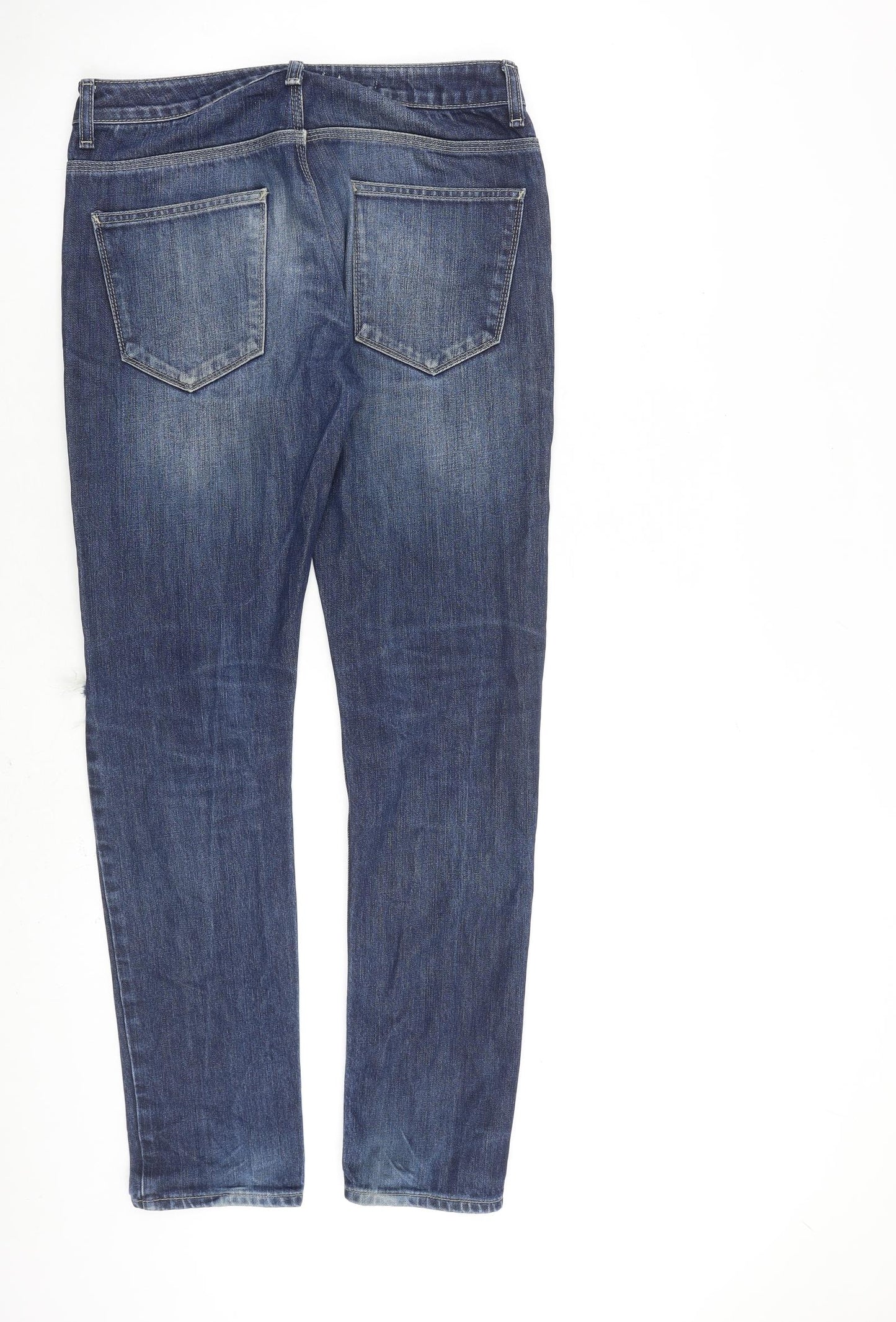 Topman Mens Blue Cotton Skinny Jeans Size 32 in L30 in Regular Zip