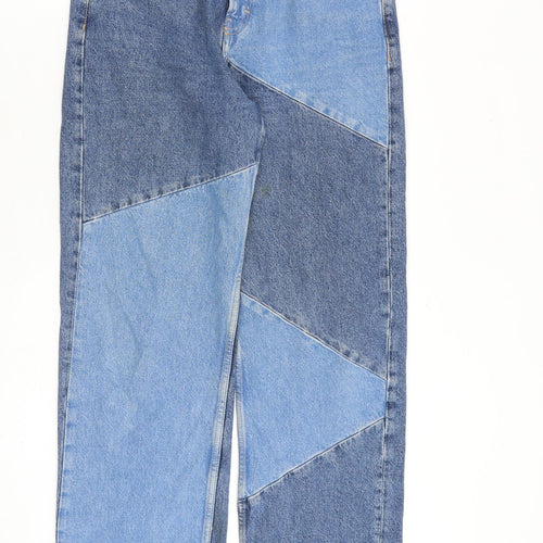 Pull&Bear Womens Blue Geometric Cotton Straight Jeans Size 10 L32 in Regular Zip