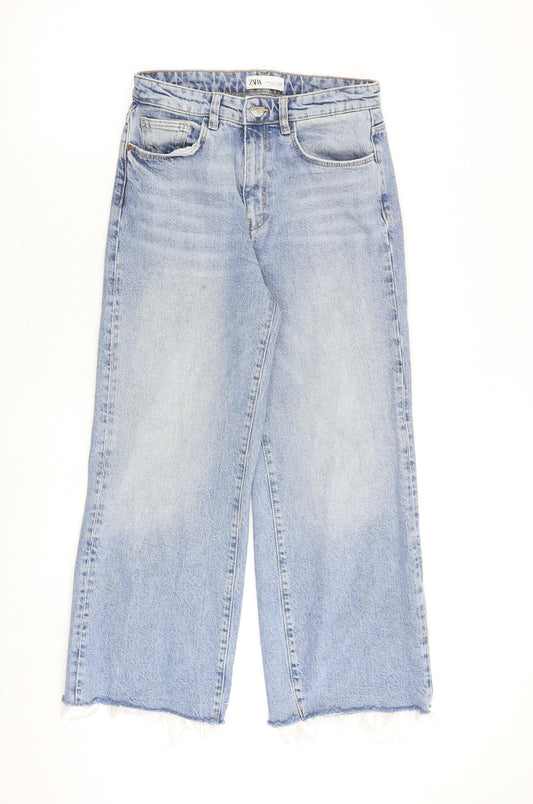 Zara Womens Blue Cotton Wide-Leg Jeans Size 10 L26 in Regular Zip