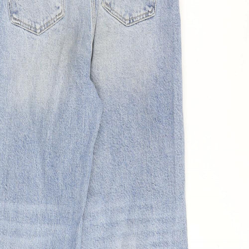 Zara Womens Blue Cotton Wide-Leg Jeans Size 10 L26 in Regular Zip