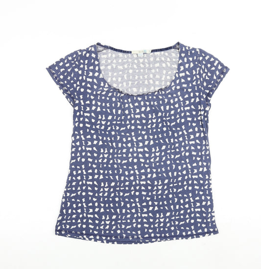 Boden Womens Blue Geometric Viscose Basic T-Shirt Size 12 Round Neck