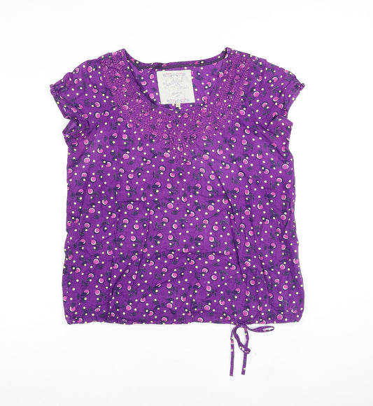 MANTARAY PRODUCTS Womens Purple Geometric 100% Cotton Basic T-Shirt Size 12 Round Neck