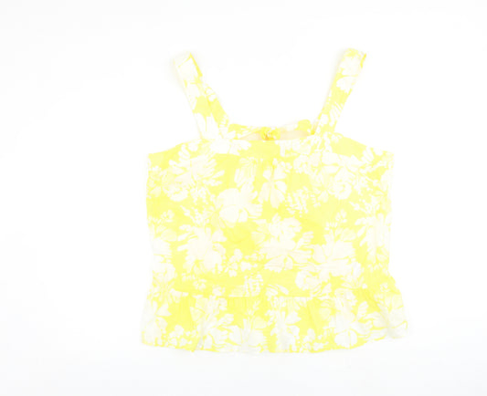 Marks and Spencer Womens Yellow Floral 100% Cotton Basic Tank Size 22 Square Neck