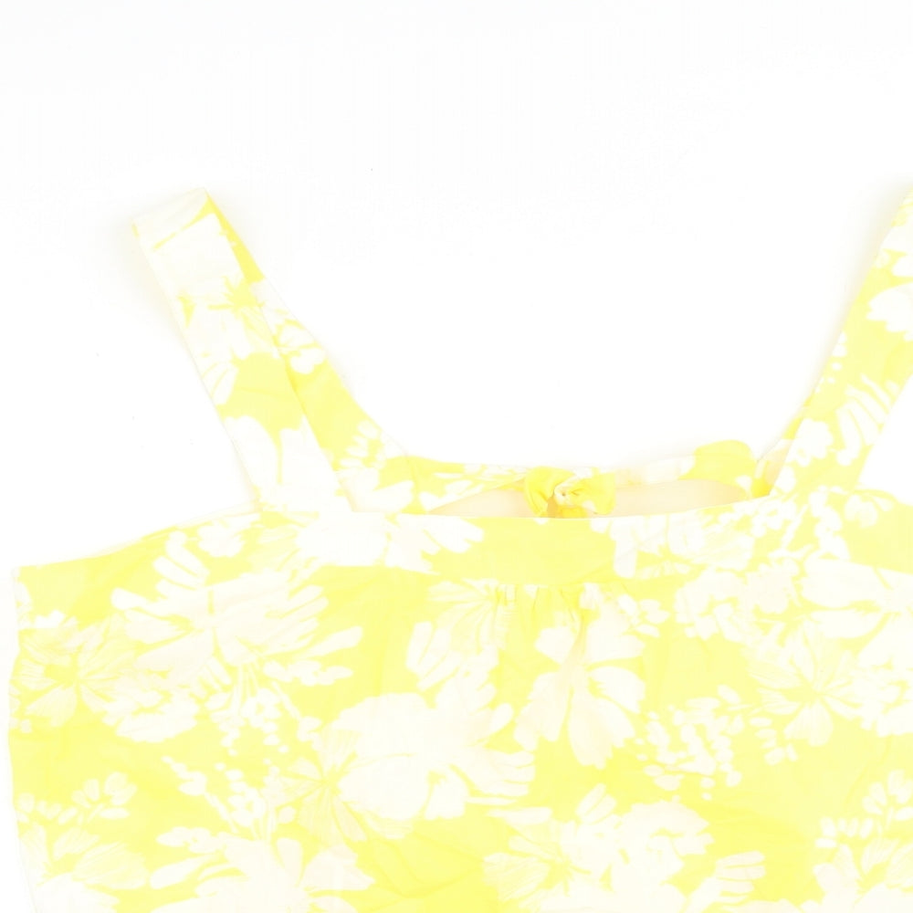 Marks and Spencer Womens Yellow Floral 100% Cotton Basic Tank Size 22 Square Neck