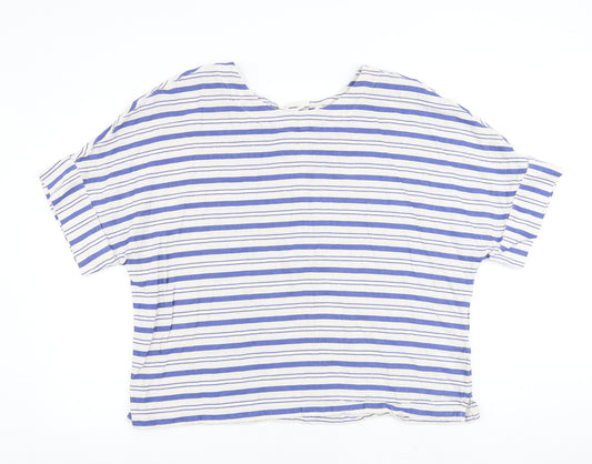 Per Una Womens Blue Striped Cotton Basic T-Shirt Size 22 Round Neck