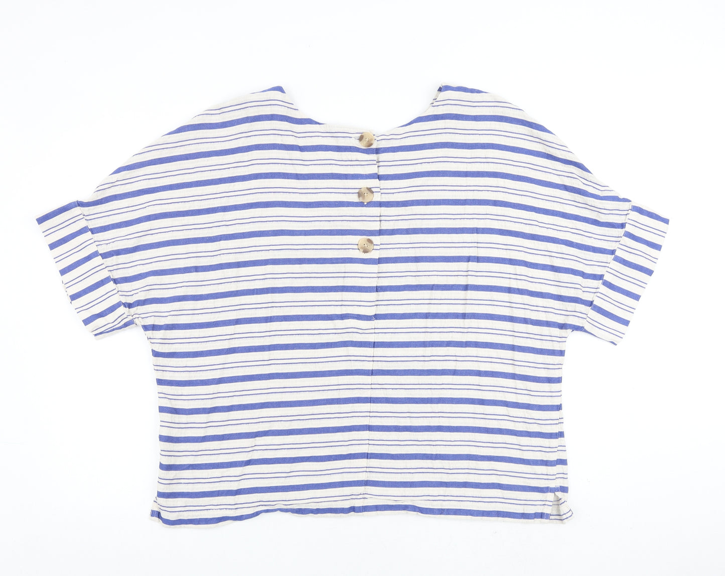 Per Una Womens Blue Striped Cotton Basic T-Shirt Size 22 Round Neck