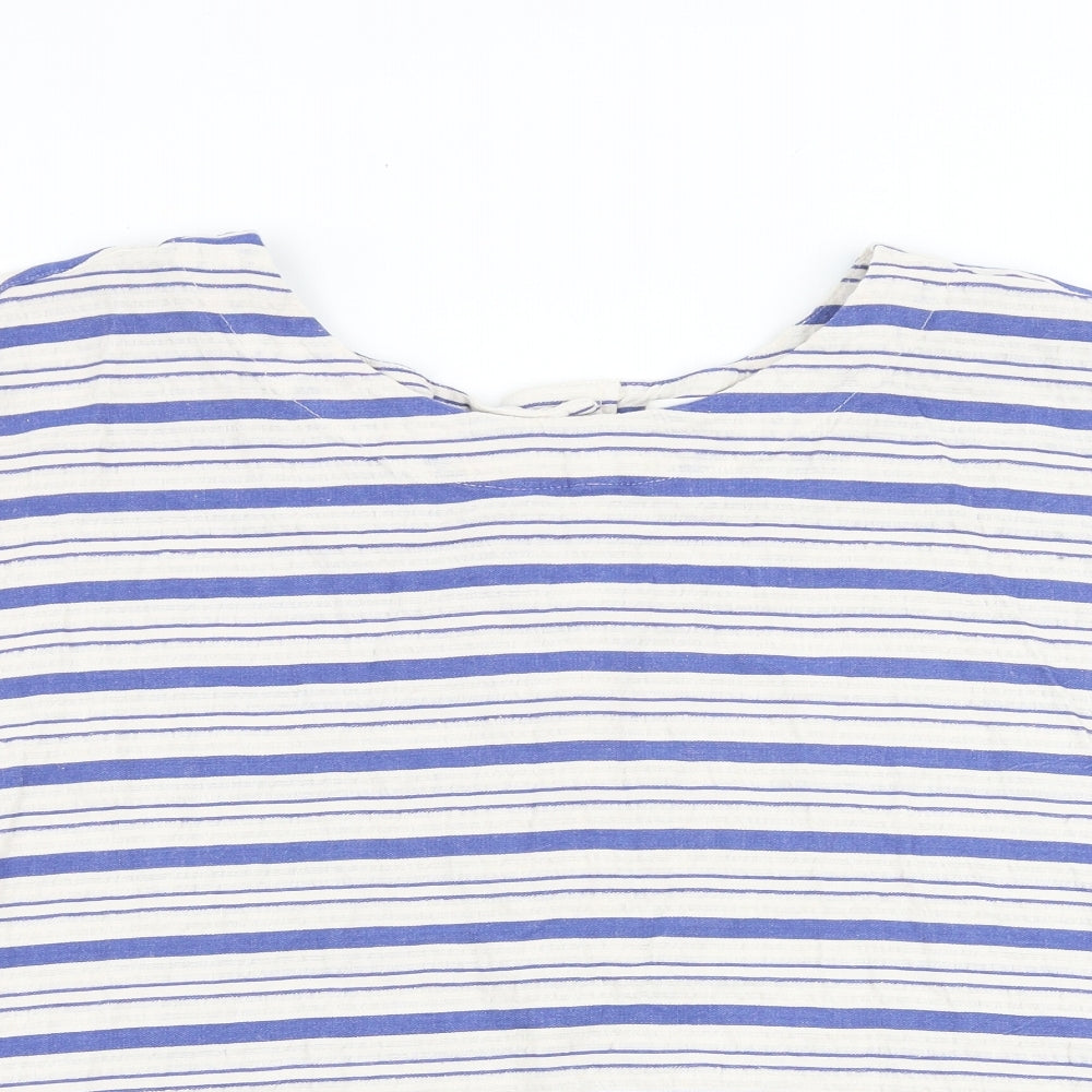 Per Una Womens Blue Striped Cotton Basic T-Shirt Size 22 Round Neck