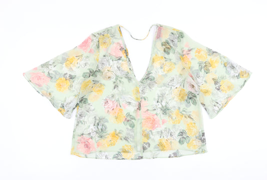 Miss Selfridge Womens Green Floral Polyester Basic Blouse Size 12 V-Neck