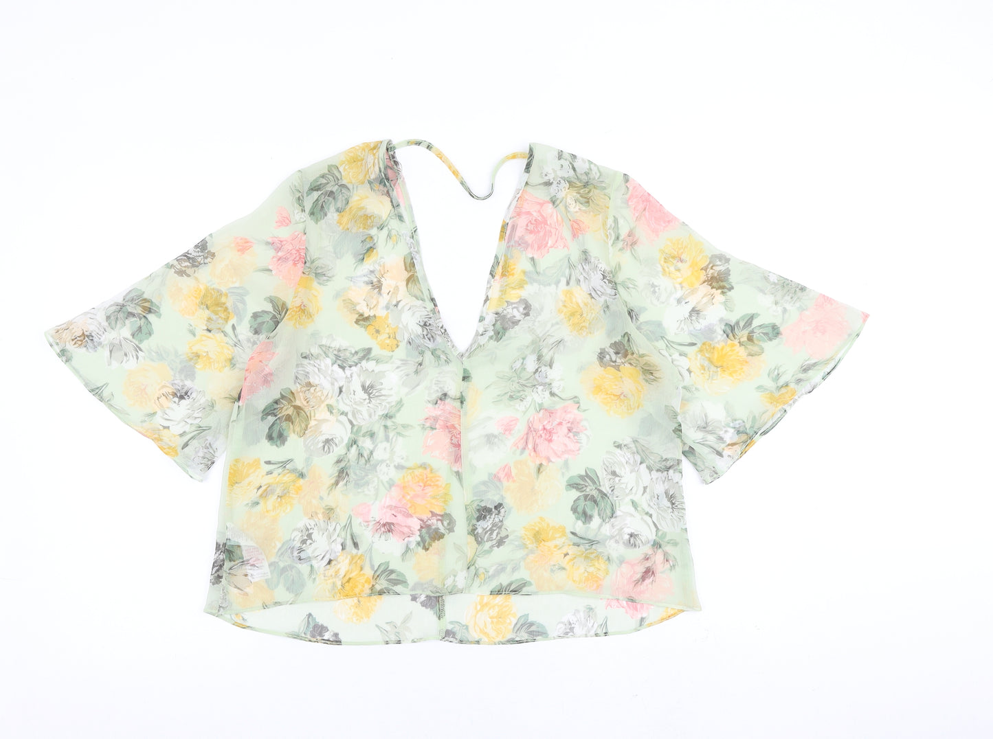 Miss Selfridge Womens Green Floral Polyester Basic Blouse Size 12 V-Neck