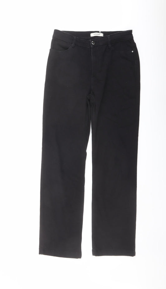 Marks and Spencer Womens Black Cotton Straight Jeans Size 10 L28 in Regular Button