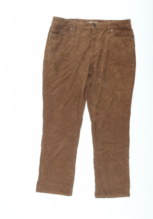 Lands' End Womens Brown Cotton Trousers Size 14 L27 in Regular Button