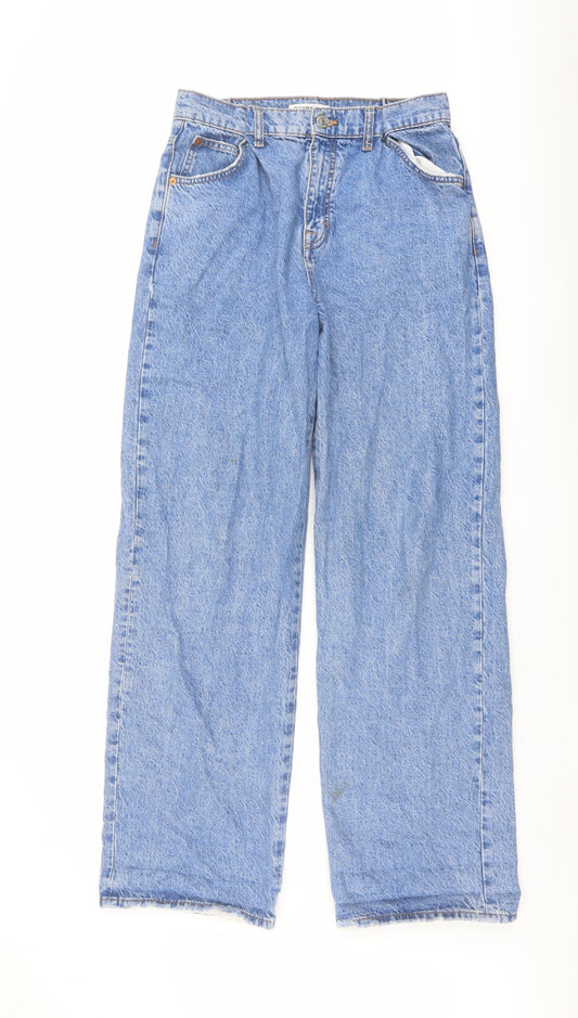Pull&Bear Womens Blue Cotton Wide-Leg Jeans Size 10 L32 in Regular Button