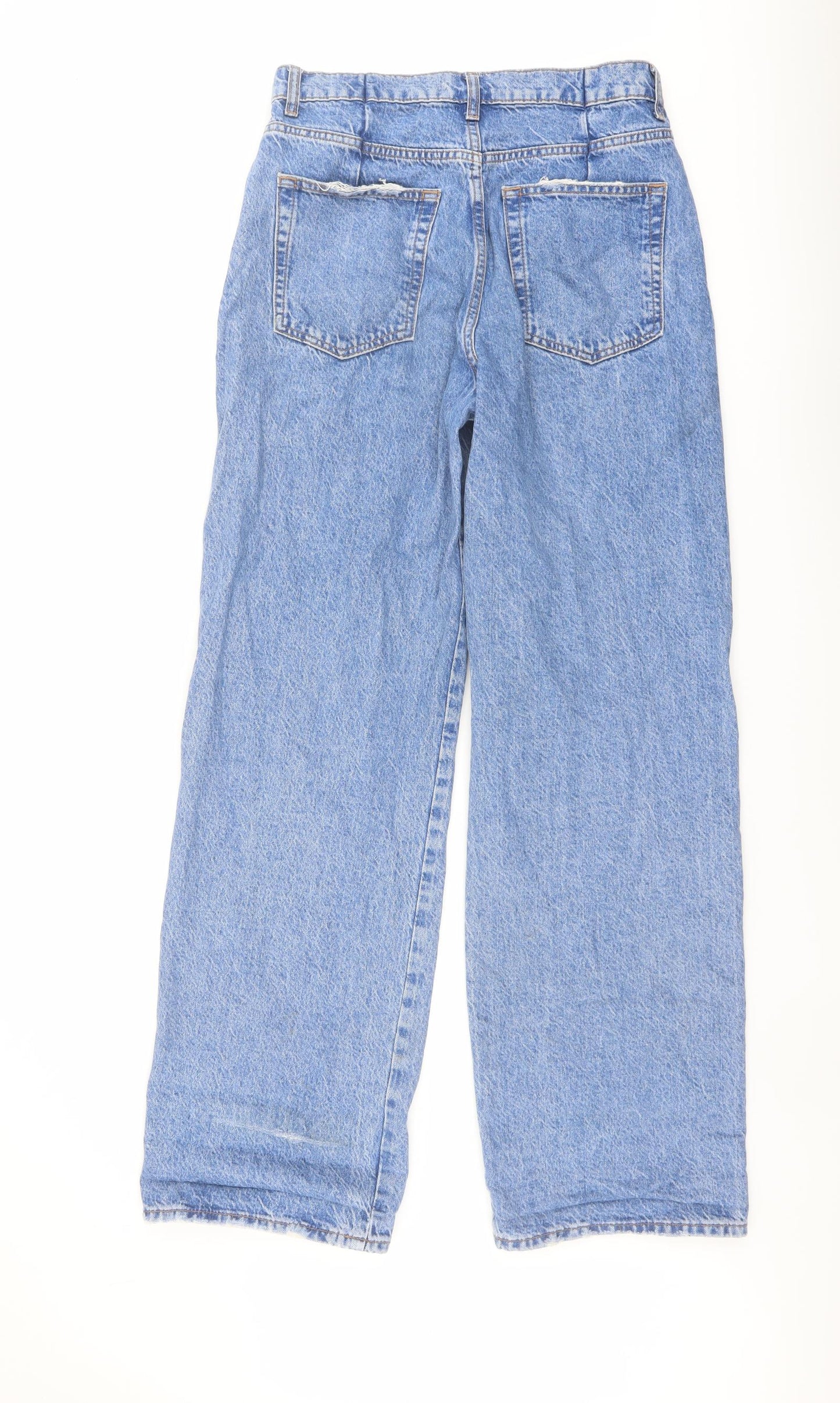 Pull&Bear Womens Blue Cotton Wide-Leg Jeans Size 10 L32 in Regular Button