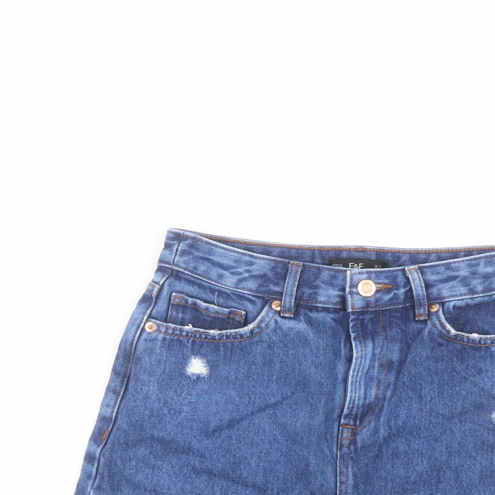 F&F Womens Blue Cotton A-Line Skirt Size 6 Button